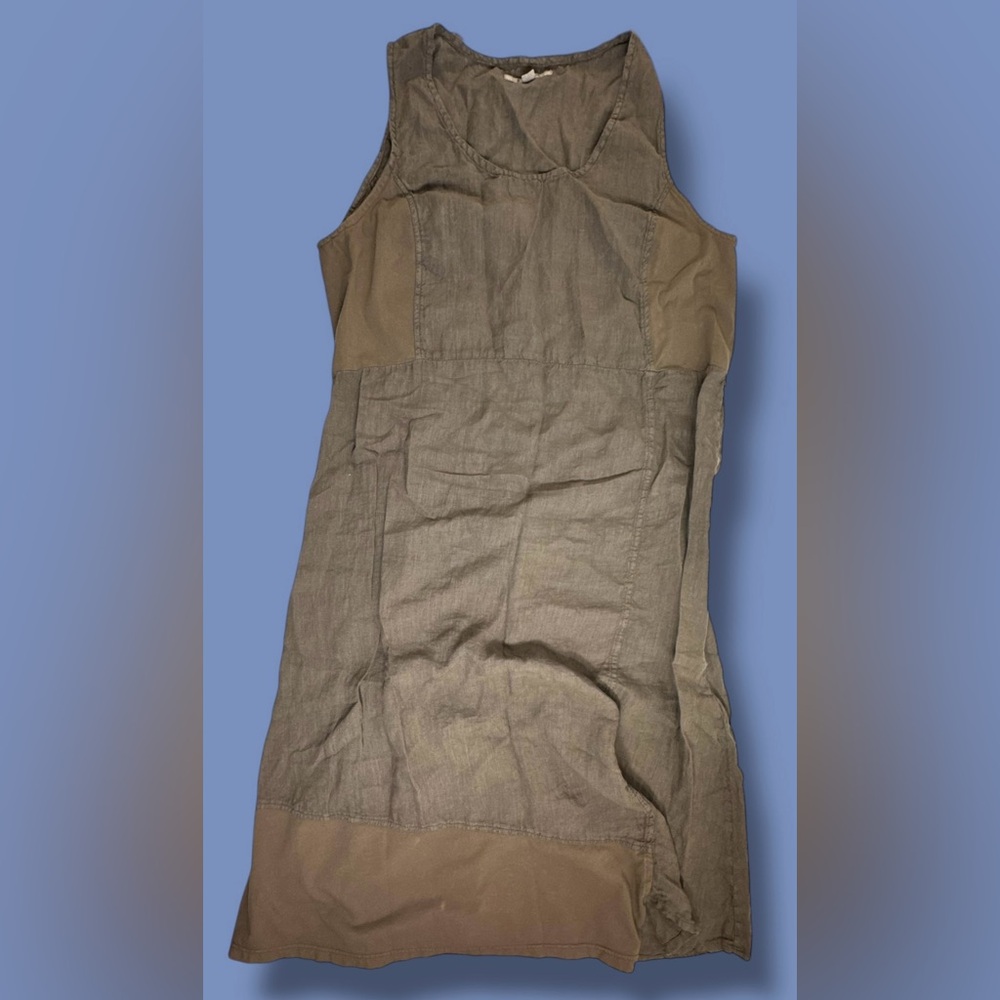 FLAX  Brown  Linen Sleeveless Shift Dress Womens M Minimalist Lagenlook Resort